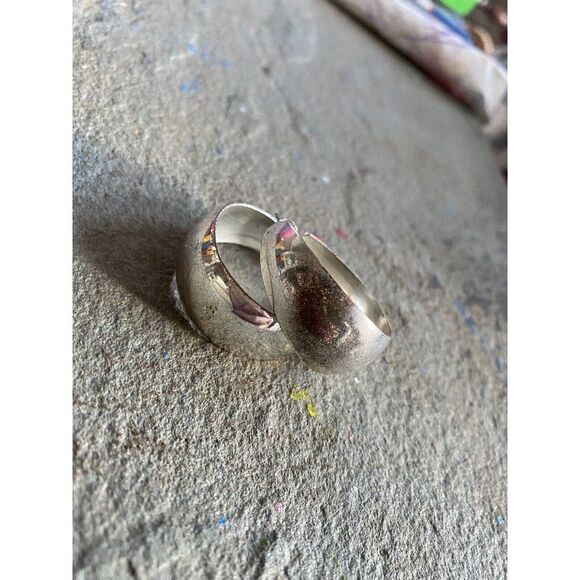 Vintage Hoop Earrings Hoops Wide Silver Tone Chunky - Picture 10 of 11